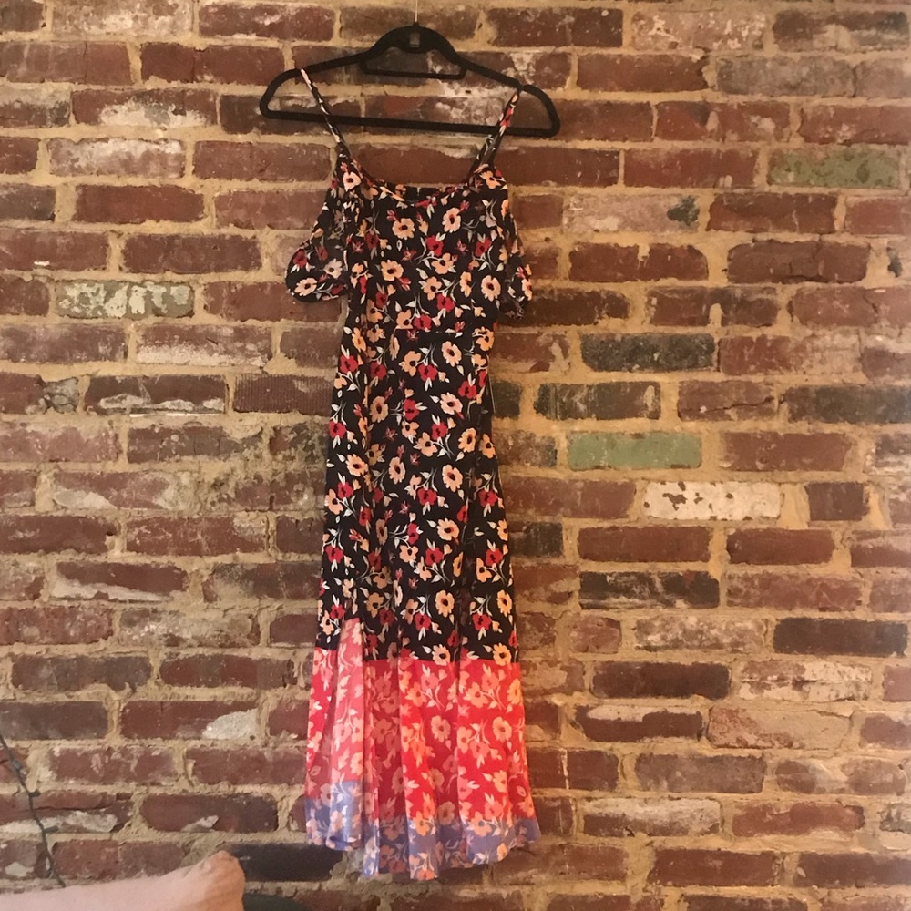 Floral Print Cold Shoulder Midi Dress